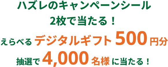 第1〜2弾で合わせてシール2枚以上でご応募いただいた方の中からデジタルギフト500円分抽選で4,000名様に当たる!